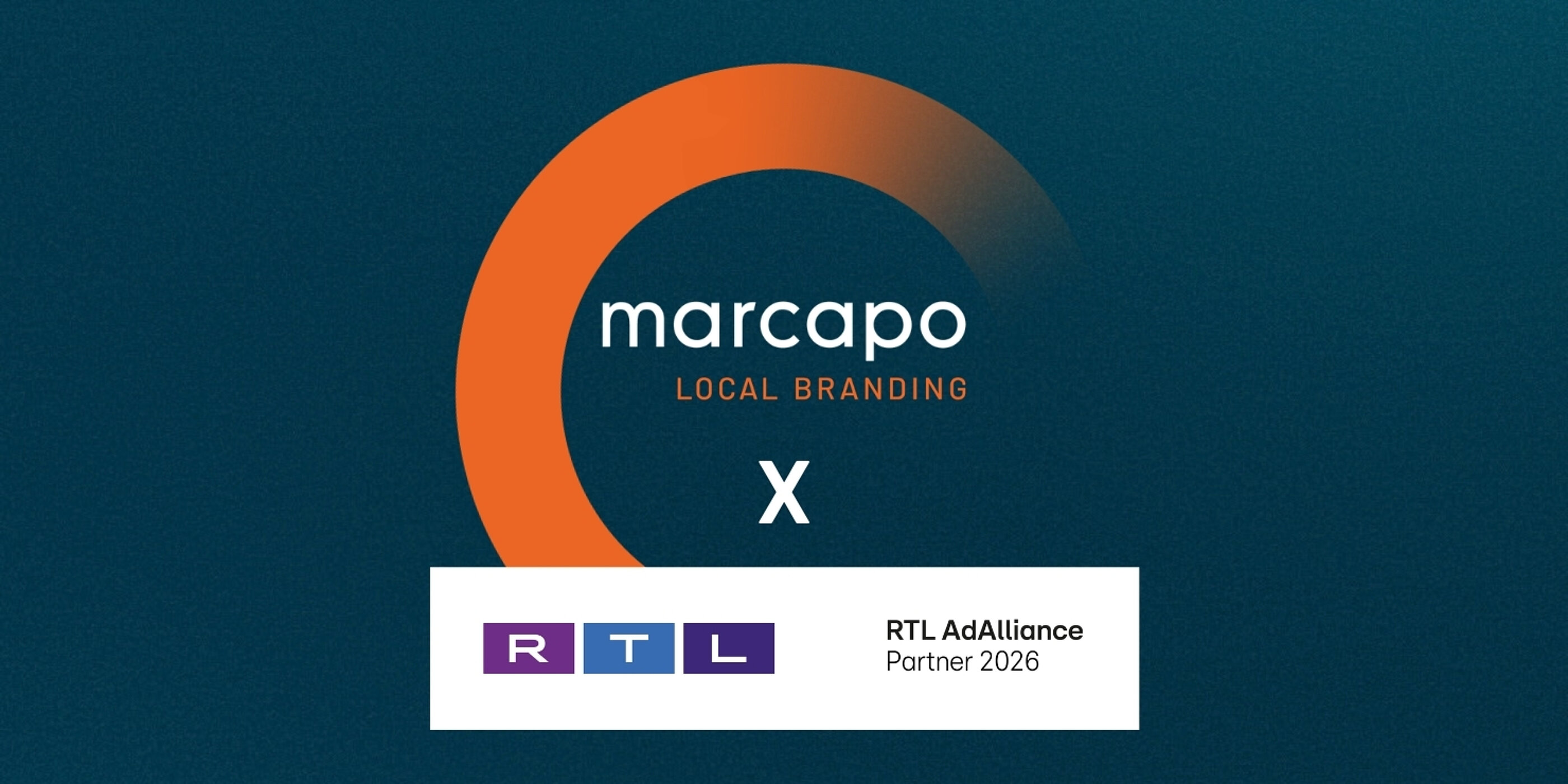 Logos von marcapo und RTL auf dunkelblauem Hintergrund 