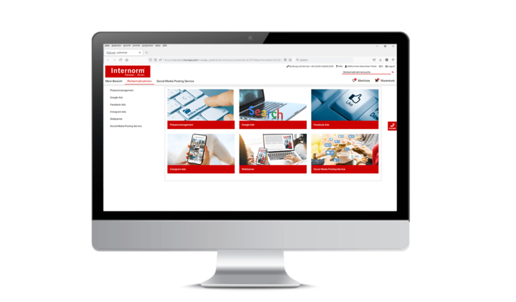 Bildschirm mit Startseite Internorm Marketingportal