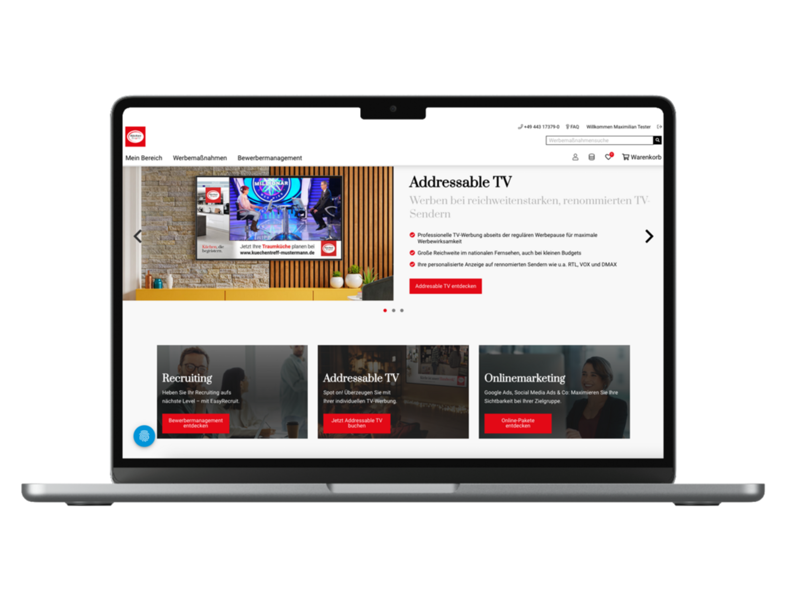 Laptop mit Startseite vom Küchentreff Marketingportal