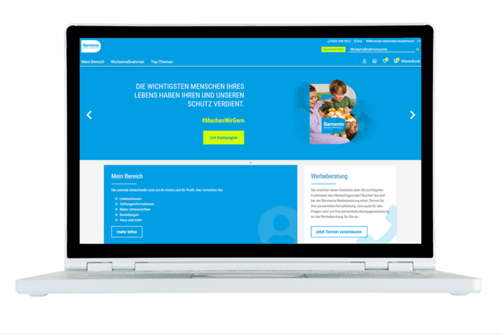 Laptop mit der Startseite vom Barmenia Marketingportal