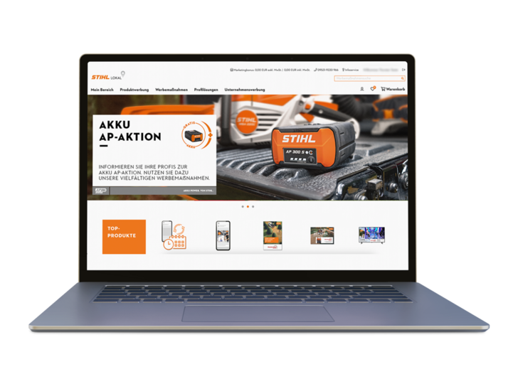Laptop mit dem Startbildschirm der STIHL Marketingplattform